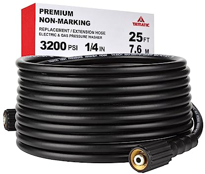 YAMATIC M22 Pressure Washer Hose 7.6M/25FT 1/4, Kink Resistant Power Washer Hose Replacement for Flexzilla Uberflex Ryobi Genarac Troy Bilt Honda Leak-Free 22MM Fittings, 3200 PSI/220 Bar