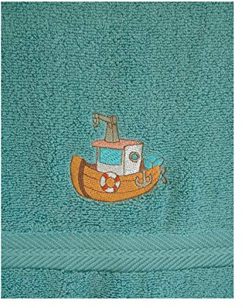 Besticktes Gästehandtuch Kinderhandtuch mit einem Boot und Name | Handtuch in mehreren Farben mit verschiedenen Stickmotiven