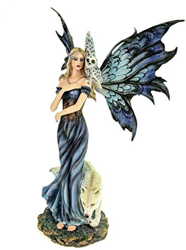 Vogler Wolfskönigin Lupina mit Wolf und Eule 40 cm Figur Fee Fantasy Fairy Elfe