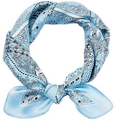 JERLA Damen Herren Schal Satin 100% echte Maulbeerseide Paisley Haar Kopf Gesicht Schal 53,3 x 53,3 cm, Pferd hellblau, 21 x 21