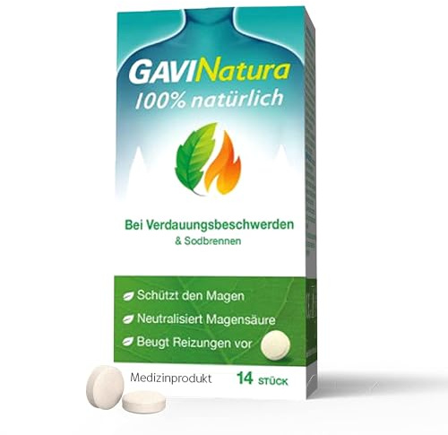 GAVINatura Lutschtabletten bei Verdauungsbeschwerden & Sodbrennen - 100 % natürlich - Schützt den Magen & neutralisiert Magensäure - 14 Stück