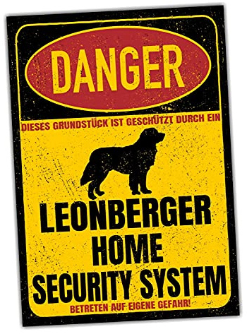 Leonberger Schild Danger Security System Türschild Hundeschild Warnschild Hund Sicherheitsschild Hund Privatgrundstück Hundewarnung Warnung vor dem Hund
