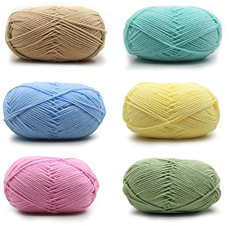 Virkgarn, 6 x 50 g handstickgarn, bomullsgarn för virkning och hantverk, 6 färger