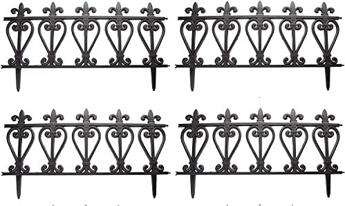 Monal Victorian Style 4 Pieces Plastic Cast Iron Effect Garden Border Fence Edging Flower Bed Lawn Fencing Ornate Set Black Outdoor Patio Ornate Black Weatherproof Water Proof Anti Bacterial