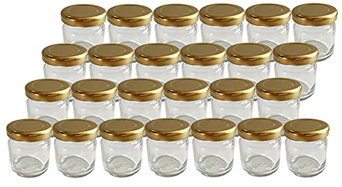 Vitrea 25 x Marmeladengläser kleine 50 ml Gläschen mit Schraub-Deckel Gold - Mini Einmachgläser - Honiggläser - Probiergläser für Gastgeschenke & Hochzeit Made in Germany