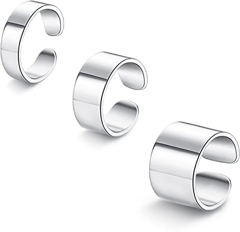 Kakonia 3 STÜCKE Verstellbare Bandringe für Damen Herren Offene Manschette Knöchelringe Flach Einfach Breitband Ring Set Breite 6/10/15MM Silber