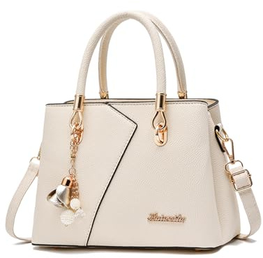 FANDARE Damen-Henkeltaschen Mehrfachtasche Handtasche PU-Leder Umhängetaschen Schultertaschen Wasserdicht Messenger-Tasche für Reisen Einkaufen Arbeiten Beige