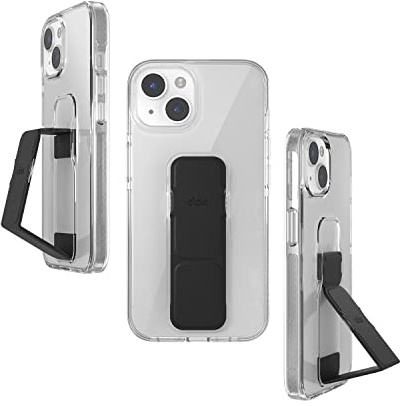 CLCKR Case Designed for iPhone 14 with Phone Grip | Ultra-Thin Phone Case with Phone Stand | 6.1 Inch Clear Black | Shockproof Phone Holder with Raised Edges to Protect Your Screen/Camera
