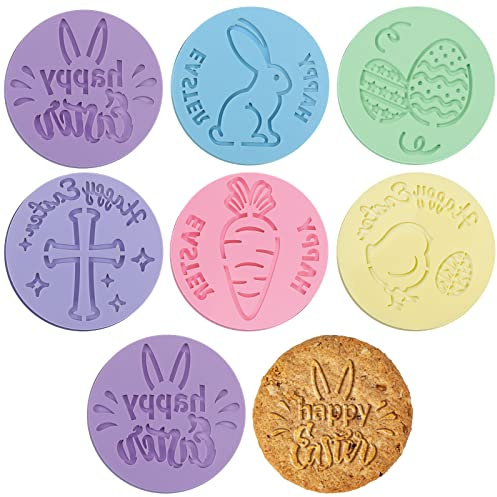 Zubebe 6 Pcs Happy Easter Fondant Stamp Cookie Stamp Embosser Mini Mould Cake Fondant 3D Design Cookie Embosser for Party Supplies Kitchen DIY Baking Tools