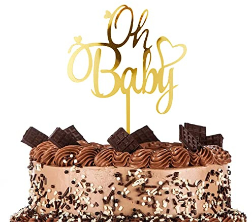 XIXKOLYU Oh Baby Kuchen Topper Holzkuchen Pfahl Kuchen Deko Tortendekoration für Baby Dusche Geburt Geschlecht Reveal Party Deko