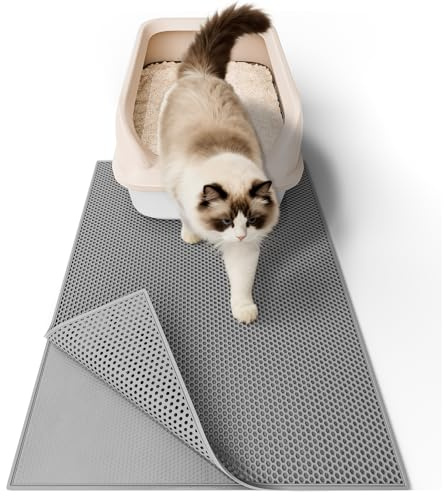 Garoopion Tapis Litiere Chat, 61x38 cm Imperméable Tapis de Litière pour Chat，Non Toxique EVA Chat Litiere, Double Couche en Nid d'abeille Design, Gris, 1 Côté Connecté