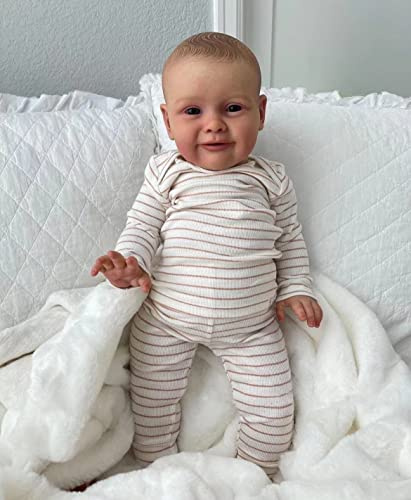Anano Reborn Babypuppen 24Zoll Realistische Junge Puppe Weicher Körper Neugeborenes Lächeln Kleinkind Handgezeichnete Haare Lebensechte Baby Puppen mit Vinyl Drehbare Gliedmaßen