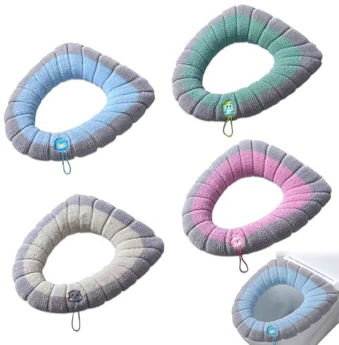 Udbrud WC-Sitzwärmer, 4 Stück WC-Sitz Cover Dicker Waschbar Tuch Toilettensitzbezug Pads Toilleten Sitz Abdeckungskissen für Die Meisten O-U-Toiletten der Familie Geeignet Sind