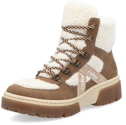 Rieker Damen Schnürstiefeletten X8611, Frauen Stiefeletten, lose Einlage,Winterstiefeletten,warm,gefüttert,Boots,beige Kombi (60),40 EU / 6.5 UK