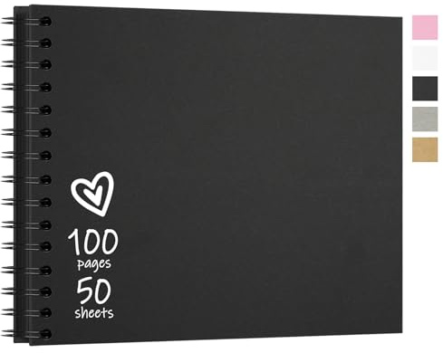 Vienrose Fotoalbum zum Selbstgestalten 28x20,5 cm DIY Scrapbook Bastelalbum mit 50 Blatt (100 Seiten) Hardcover Kraftpapier Spiralalbum als Geschenk für Hochzeit Geburtstag Jahrestag Schwarz