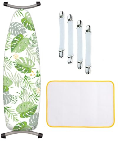 Bügelbrettbezug Groß für Dampfbügeleisen, 125x45cm, XL Verstellbarer Kordelzug-Rückzug Inkl 4 Spannclips
