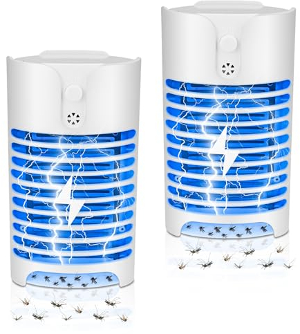 Killer per Insetti Elettrico Confezione da 2, Lampada per Zanzare con Luce UV, Trappola per Insetti Plug-in Senza Sostanze Chimiche Tossiche, Trappola per Mosche per Interni per Cucina, Camera Letto