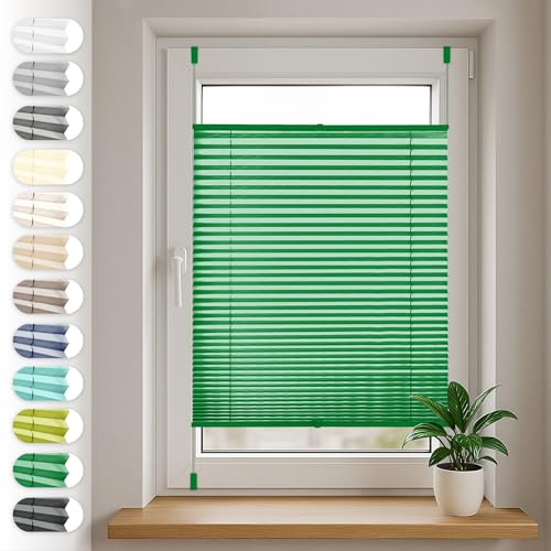 Sonello Plissee Klemmfix ohne Bohren 75cm x 120cm Grün Faltrollo Plisseerollo Jalousie für Tür & Fenster Blickdicht Sichtschutz Sonnenschutz Fertifplissee Rollo