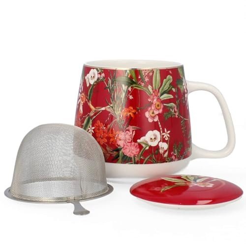 LIVELLO Taza de porcelana con colador de té de metal, 500 ml, elegante taza de té con tapa, taza de porcelana para té suelto, accesorios de cocina, idea de regalo, té, café, taza grande, elegante