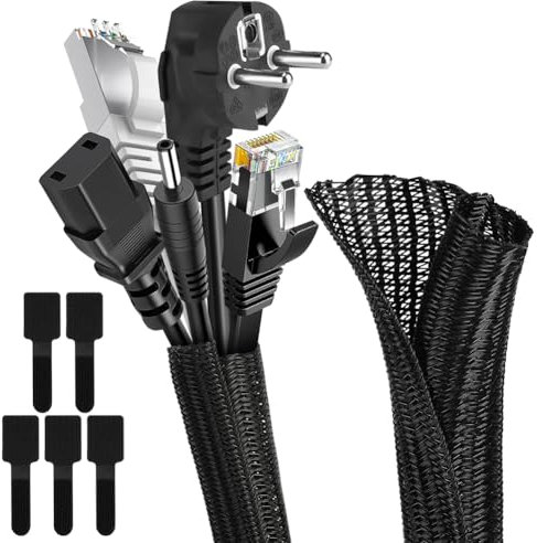 Adiwo Self-Reeling Braided Cable Sleeve, 9.84ft/3m-∅0.51 inch/13mm Cable Protection Prevents Animals from Chewing Cables, Can be Cut to Suit, for TV, Computer, Automotive Cable Management (Black)