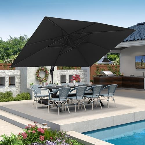 PURPLE LEAF Sombrilla Terraza Exterior 3 x 4 m, Sombrilla Jardin Grande con Tejido 240 g/m2 Protección UV 50+, Manivela, Inclinable y Rotación 360° para Playa, Piscina, Balcón y Patio, Negro