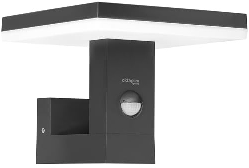 Oktaplex Gio Außenlampe mit Bewegungsmelder IP65 3000K | Warmweiß LED Außenleuchte, 15,2W, 1500lm, 230V anthrazit