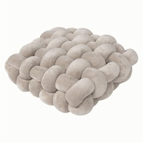 champracer EinfachesGewebtesStuhlkissen,Knotenkugelkissen,Zierkissen Aesthetic Sofakissen aus Teddysamt, handgewebte Knotbugel Lamm Samtsofa Kissen,für Kind Schlafzimmer (Asche,40x40 cm)