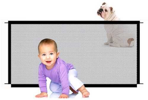 Zephyra Barrera Mágica para Perros y Gatos, Rejilla de Seguridad Plegable de Malla, 110x72 cm, Fácil de Instalar sin Perforar, Ideal para Escaleras, Puertas y Cocinas, con 4 Ganchos Adhesivos Resisten