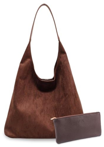 SNONESIY Suede Bag Suede Tote Bag Braun Wildleder Tasche Wildleder Handtaschen Suede Tote Bag Hobo Bag Slouchy Bag Große Kapazität Braune Kosmetiktasche Geeignet für Schuleinkäufe und Büro