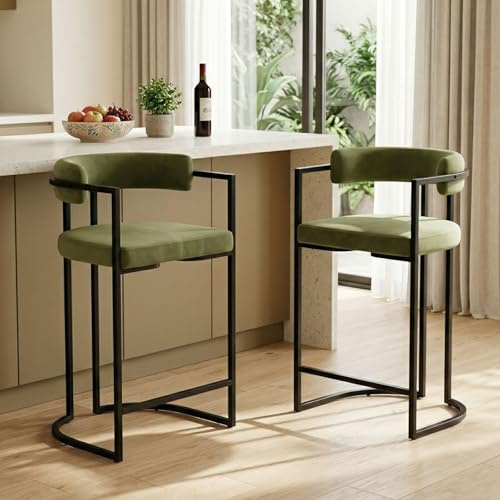 Ya-Home Barhocker 2er Set mit Lehne, Barstuhl aus Samt, Grün | gepolsterte Bistrohocker mit Metallgestell, Moderne Tresenhocker Küchenhocker für Esszimmer, Küche, Bar