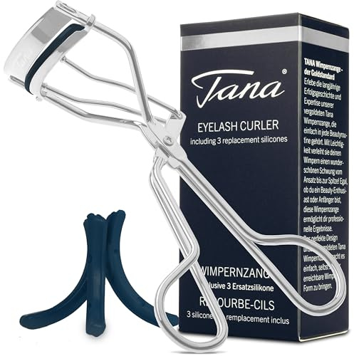 TANA Wimpernzange Silber | 1 Stück, inkl. 3 Ersatzpads | silberner Eyelash Curler für alle Augenformen I Perfekte Eyelashes (Wimpernzange Silber inkl. 3 Ersatzpads blau)