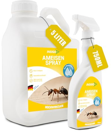 INSIGO Ameisen Abwehrspray 750ml + 5L Kanister - Ameisenmittel mit mechanischer Wirkung auf Ameisen - Effektiver Schutz für Haus & Garten - Ameisen Spray mit Sofortwirkung
