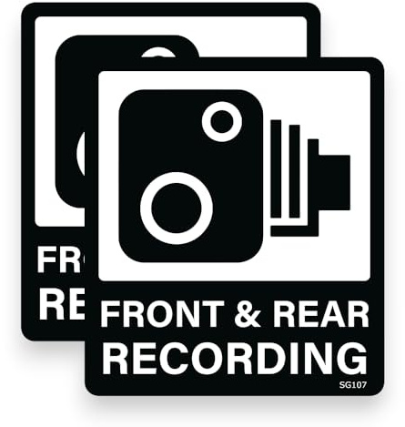 2 PACK - Sticker Gold - 9cm or 12cm Front & Rear Recording Stickers - Self Adhesive, Car, Van, Sign, Warning, Vehicle CCTV, Camera, Security Decal Black SG107 (9cm Wide)