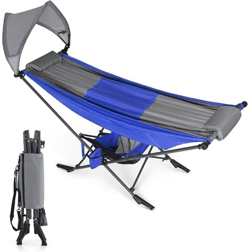 Hamaca HIGH POINT SPORTS con dosel ajustable para protección solar y soporte de acero, hamaca portátil para acampada al aire libre con bolsa de transporte, diseño resistente que ahorra espacio para