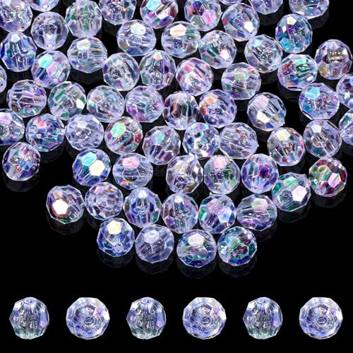 Hpmjz 100 Stück Facettierte Perlen, Glasperlen Glitzerperlen Deko Perlen zum Auffädeln Sortierte Klare Kristallglasperlen Abstandshalter Perlens für Basteln Schmuckherstellung (10mm)