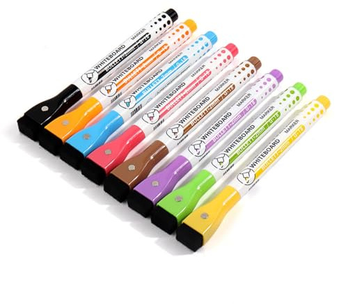 Generisch Whiteboard Marker 8 Stück, 8 Farbe Whiteboard Stifte Magnetisch, Bunte Folienstift Abwischbar mit radierer, Abwischbare Stifte mit feiner Spitze für Zuhause, Schule, Büro