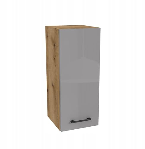 Laclar Küchenoberschrank Capri 30x32x72 cm - Eiche Evoke Korpus - Grau Hochglanz Acrylfront - Küchenhängeschrank mit 2 Einlegeböden & Soft-Close - Modernes Design