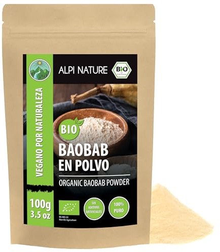 Alpi Nature Polvo de Baobab Orgánico 100g, Fruto de Baobab Deshidratado y Molido, sin Gluten