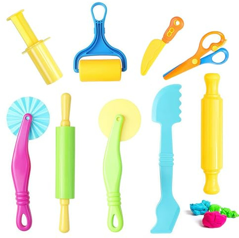 9 Teiliges Knetwerkzeug Set für Knetwerkzeug ab 2 Jahre,Knete Zubehör Kinder Plastilin Werkzeuge,Robusten Knetwerkzeugen,Knetzubehör für Kreatives Kneten Spielen mit Formen,Play Doh Kinderknete