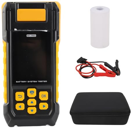 12V Digital Automotive Car Battery Load Tester Analyzer with Built in Printer Multi Language Support for 12V 24V Car Systems ABS Plastic Yellow Black 8.3 x 3.9 x 1.6in