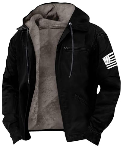 Winterjacke Herren Schwarz Sport Kapuze Ski Gefüttert Leichte Übergangsjacke Schwarz Fleece Armee Softshell Zip Mann Fleecejacke Fleecejacke Sweat Jacke Herren L