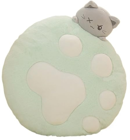 KUKUShining Peluche Patte De Chat, Oreiller Doux Et Câlin Jouet en Peluche Kawaii avec Coussin Tête De Chat pour Dormir(Green)