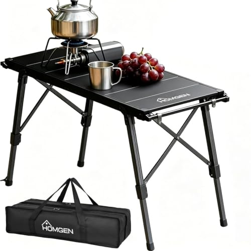 HOMGEN Stable IGT Camping Table Folding-34.7 x 15 inches Tabletop Size IGT Foldable Table with Adjustable Height 15-21.6 Inches-7Pcs Standard IGT 0.5 Unit Table Tops-Aluminum Alloy for Camping/Picnic