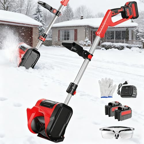 Pala elettrica a batteria per neve per vialetto e terrazza, getto di neve potente fino a 26 piedi, spalaneve da 11,8 con 2 batterie, manico regolabile per patio, parco giochi, u Advanced Upgrade Red
