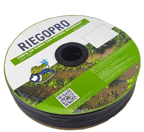 RIEGOPRO Tropfbewässerungsband, 6 Mil Durchflussmenge 2L/h – Abstand zwischen den Tropfern 20 cm – Rolle 100 m – Tropfrohr für Gemüsegarten und Anzucht