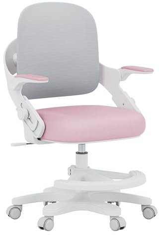 MARK ADLER Junior 4.3 Kinder Bürostuhl – Ergonomischer Kinderdrehstuhl | Mitwachsender Kinderstuhl 90–150 cm – Verstellbare Rückenlehne – Mit Fußstütze – Klappbare Armlehnen 0–90° - Rose/Grau