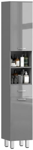 kleankin Badezimmerschrank schmal für kleine Räume 30 x 30 x 180 cm Grau | Hochschrank Toilettenschrank, Schublade, Verstellbar Ablage, 2 offenen Fächern, Badezimmer