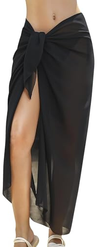QIZHIQIAMY Pareos Playa Mujer, Playa Falda Envoltura Gasa, Vestido Playa Mujer, Traje de Baño Chal de Gasa para Playas, Complejos Turísticos Costeros y Vacaciones, Transpirable y Ligero (Negro)