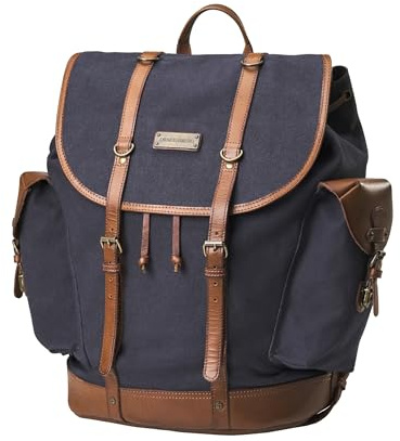 Rucksack 'Henry' aus Canvas, Leder für Herren, Damen, Wanderruck im alpinen Vintage-Design, 30L - Marine-Blau, DR00147