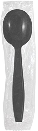Karat [5.6 - 1000 pcs] Black Individually Wrapped Plastic Heavy-Weight Disposable Soup Spoon (U3532B)